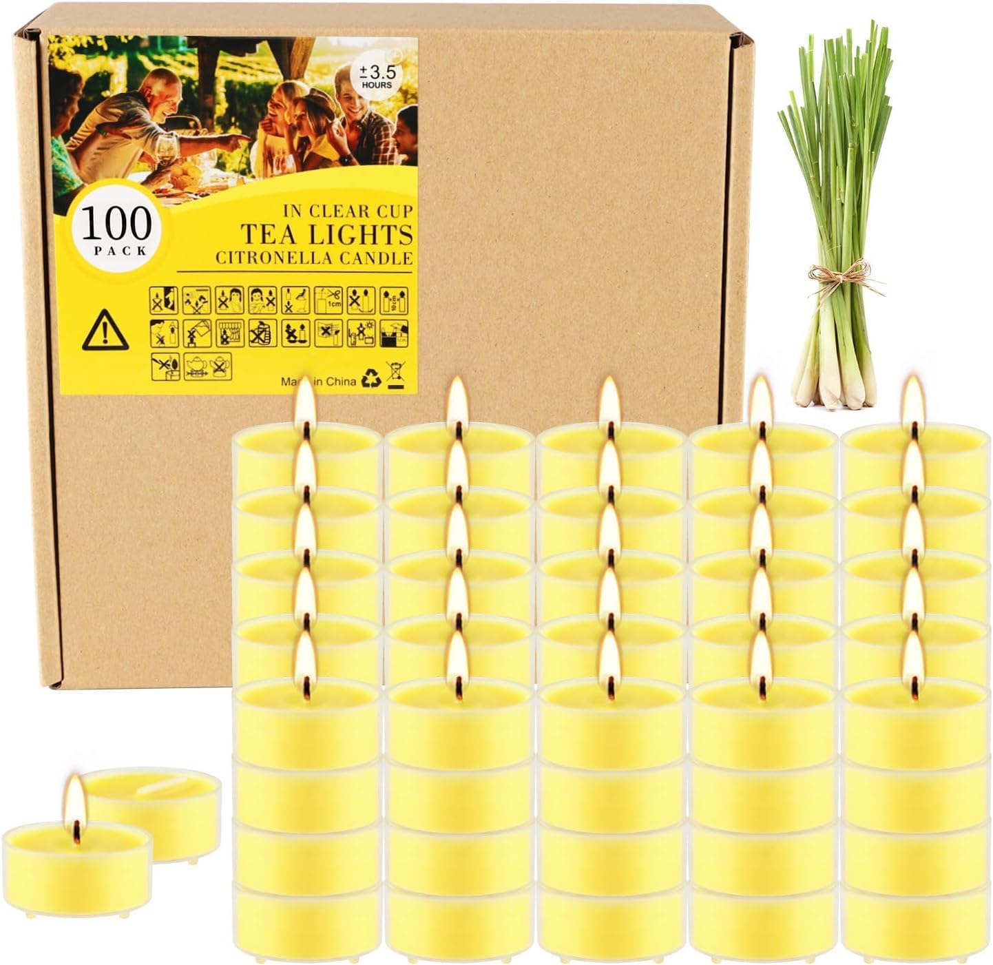 100 Pack Scented Tealight Candles - 4 Hours Burning Lemon Aromatherapy | Valentine's Day Romantic Dinner & New Year Home Decor, Yellow Votive Candles for Wedding, Holiday Gift & Emergency (Yellow)