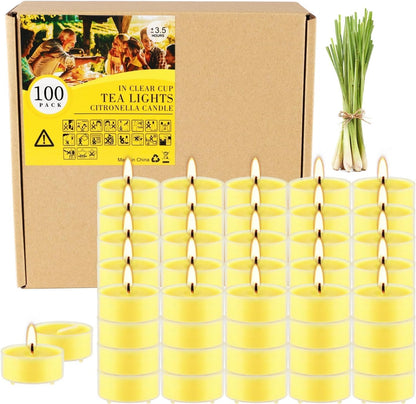 100 Pack Scented Tealight Candles - 4 Hours Burning Lemon Aromatherapy | Valentine's Day Romantic Dinner & New Year Home Decor, Yellow Votive Candles for Wedding, Holiday Gift & Emergency (Yellow)
