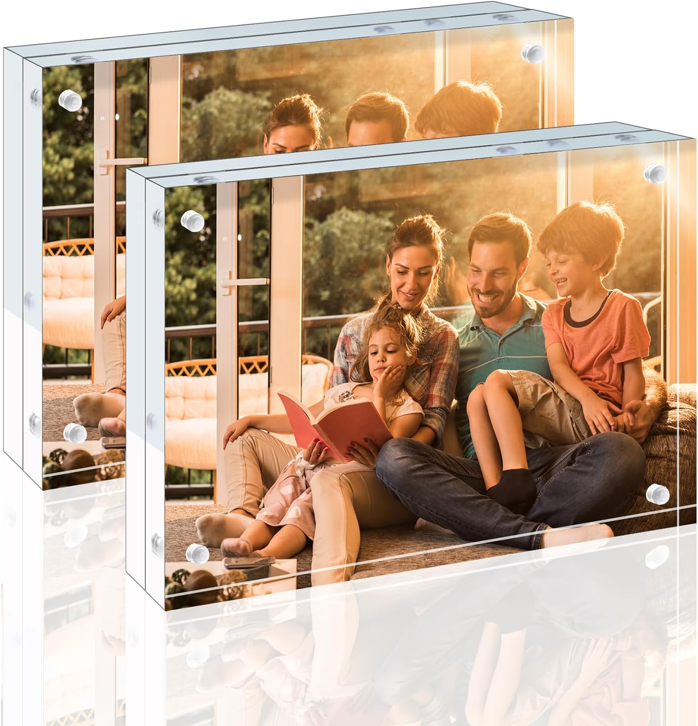 Egofine 4x6 Acrylic Frames 6 Pack, 20mm Thicker Frameless Clear Picture Frames, Double Sided Magnetic Picture Frames, Free Standing Desktop Display