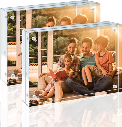 Egofine 4x6 Acrylic Frames 6 Pack, 20mm Thicker Frameless Clear Picture Frames, Double Sided Magnetic Picture Frames, Free Standing Desktop Display