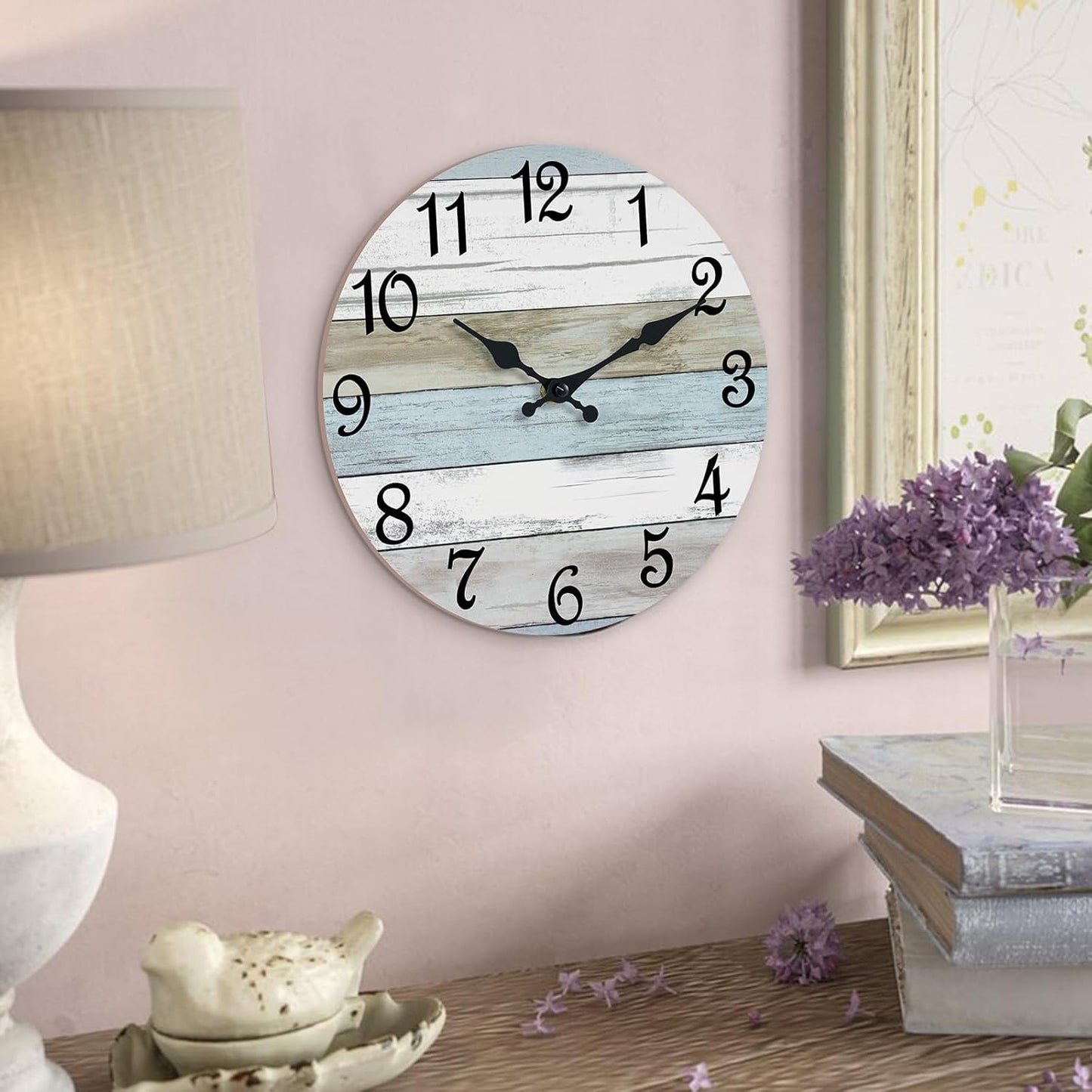 CHYLIN Wall Clock, Silent Non Ticking Battery Operated, Rustic Coastal Country Clock Decorative for Bathroom Kitchen Bedroom 8