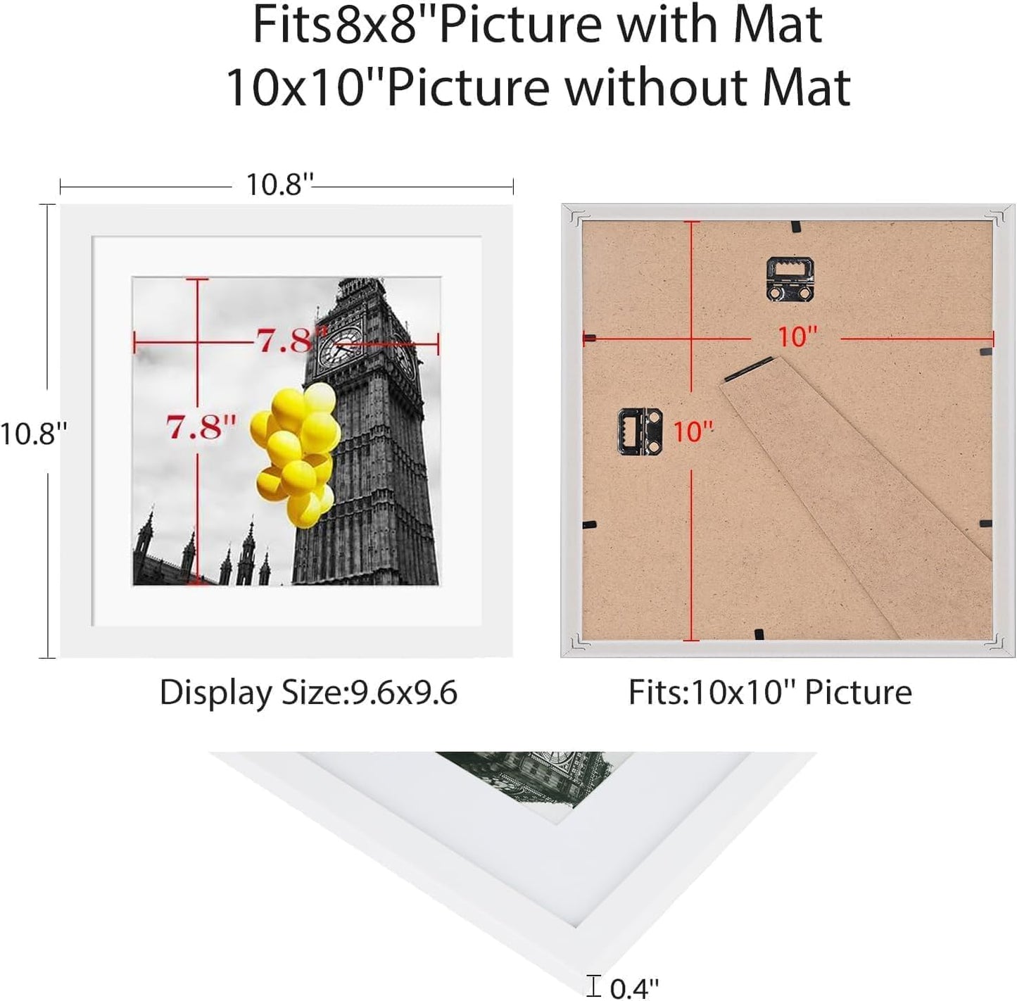 12x12 Picture Frame Set of 9, Display Pictures 8x8 with Mat or 12x12 without Mat, Multi Collage Gallery Square Photo Frames for Wall or Tabletop, Black