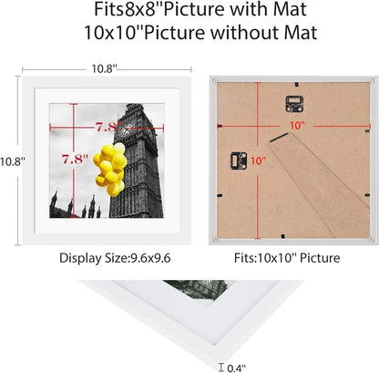 12x12 Picture Frame Set of 9, Display Pictures 8x8 with Mat or 12x12 without Mat, Multi Collage Gallery Square Photo Frames for Wall or Tabletop, Black