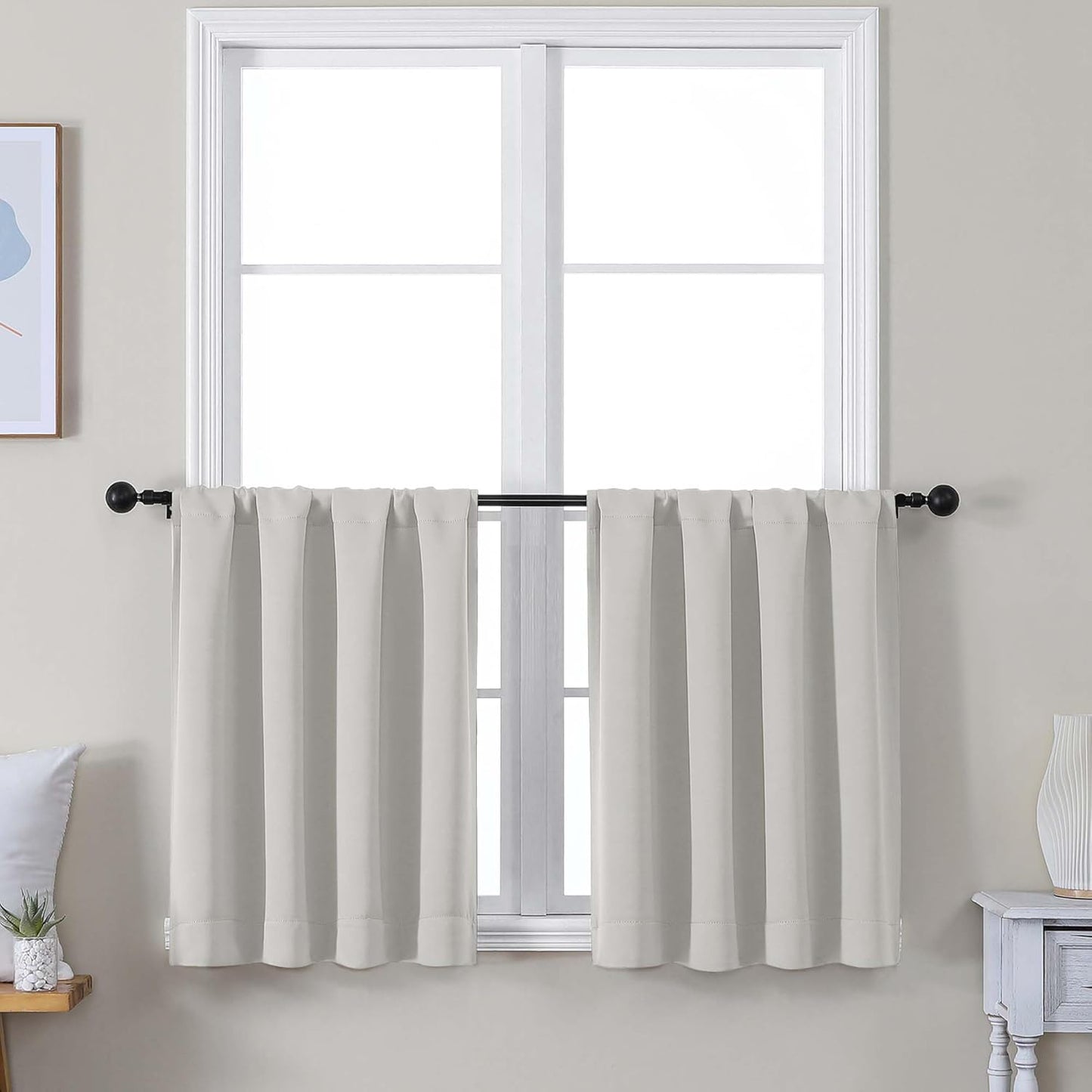 Simplebrand Ava Sage Green Blackout Curtains for Bedroom 63 Inch Length 2 Panels Set, Solid Thermal Insulated Energy Saving Rod Pocket Window Treatment Curtains Blackout Drapes, W40 x L63 Inch, Sage - Colors A