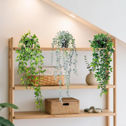 Clearain 1pcs Fake Hanging Plants, Artificial Small Potted Plants, Mini Faux Succulent Plant for Indoor Outdoor Aesthetic Office Living Room Shelf Home Decor (Eucalyptus leaves-1pcs)