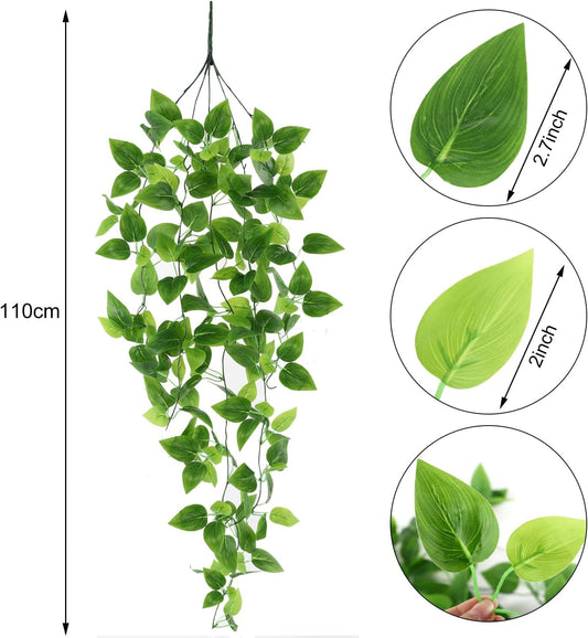 Whonline Fake Plants Hanging 4pcs Artificial Vines Fake Pothos 3.6FT for Living Room Indoor Outdoor Decor (No Baskets)