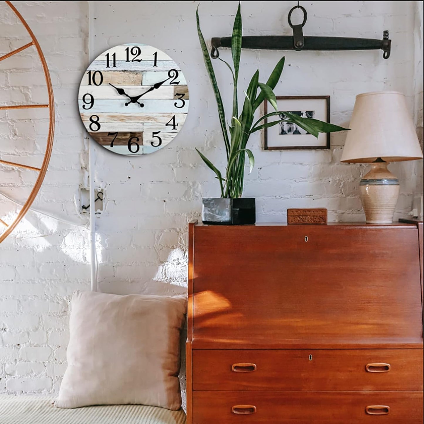 KECYET Wall Clock Battery Operated 8 Inch Silent Non Ticking Coastal Design Country Rustic Retro Decorative for Bathroom Kitchen Living Room Bedroom