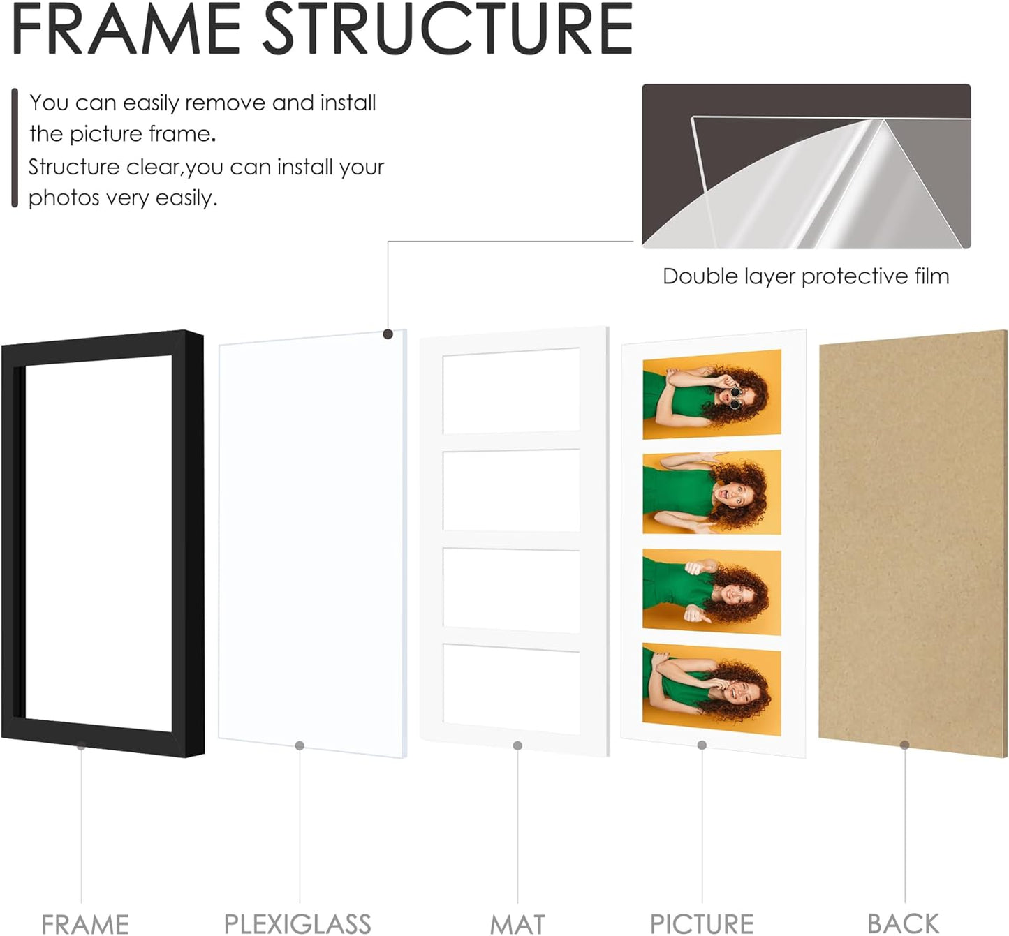 DUENPY 14x26 Collage Picture Frame 4x6 Collage Picture Frame Displays Twelve 4x6 inch Photos Available Horizontal Wall Mounting Display and Vertical Black - Colors A