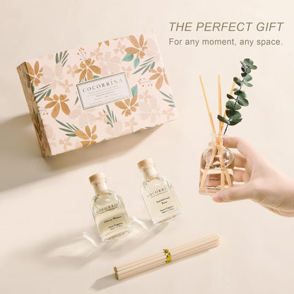 COCORRÍNA Eucalyptus Reed Diffuser Set of 3 - Lavender Eucalyptus, Black Forest, Clean Cotton Scents, 1.7 fl oz Each, Total 5.1 oz, Scented Oil Diffusers for Home & Office﻿