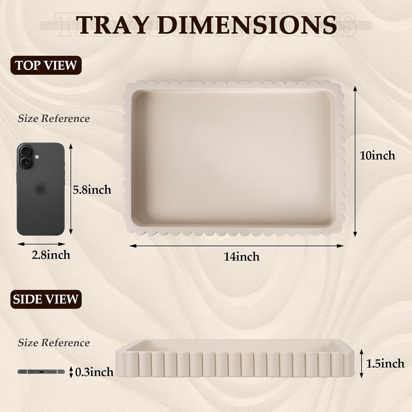 Concrete Decorative Tray for Coffee Table Decor, 14" Coffee Table Tray Ottoman Tray Table Centerpieces, Rectangular Modern Decorative Trays for Home Decor, Living Room, Entry, Black