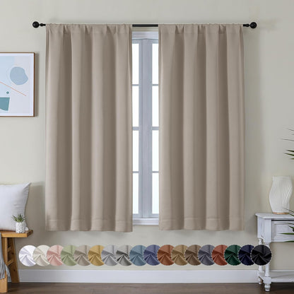 Simplebrand Ava Sage Green Blackout Curtains for Bedroom 63 Inch Length 2 Panels Set, Solid Thermal Insulated Energy Saving Rod Pocket Window Treatment Curtains Blackout Drapes, W40 x L63 Inch, Sage - Colors C