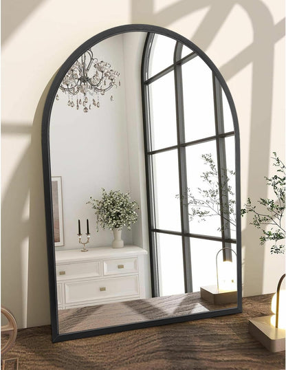 Black Arched Wall Mirror Aluminum Alloy Frame Bathroom Mirror Brushed Metal Vanity Wall Mounted Mirror for LivingRoom Bedroom Entryway Room Home Decor 16"x12"