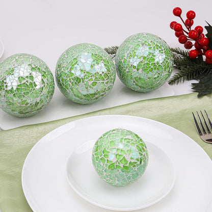 2 Pieces Decorative Glass Orbs 2.6 Inch Mosaic Crackl Solid Sphere Ball Table Centerpiece Balls Bowls Vases Christmas Decorative(Green)