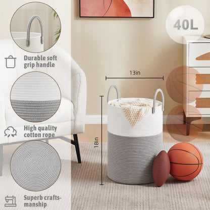 Artfeel Laundry Basket,Woven Cotton Rope Laundry Hamper,60L for Decor Storage of Dirty Clothes,Toys and Blankets in Bathroom,Baby Room and Living Room