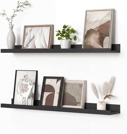 Heimlove Picture Ledge Shelf, Floating Shelves Set of 2, 24 Inches Picture Shelf for Wall with Ledge, Kids Bookshelf Wall Mounted for Living Room Bedroom Decor Books Photo Frames - White