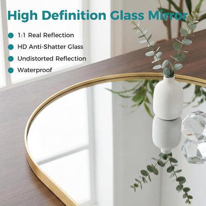 OLIXIS Arched Bathroom Mirror for Over Sink, 34x32 Inch Wall Mirror Arched Rounded Rectangle, Modern Wall Mount Vanity Mirror with Matte Metal Deep Framed, for Home Decor, Living Room, Black