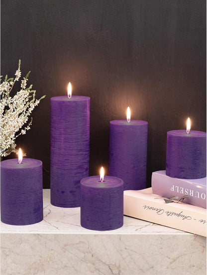 CANDWAX 3x4 inch Pillar Candles Set of 3 – Unscented Dripless Rustic Dark Blue Candles for Room Decor, Weddings, Centerpieces