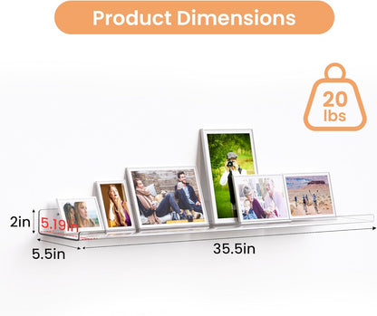upsimples 6 Pack Acrylic Shelves for Wall Storage, 15" x 4“ Floating Bookshelves for Kids, Display Shelf Organizer for Bathroom, Bedroom, Living Room, Kitchen, Room Decor, Clear