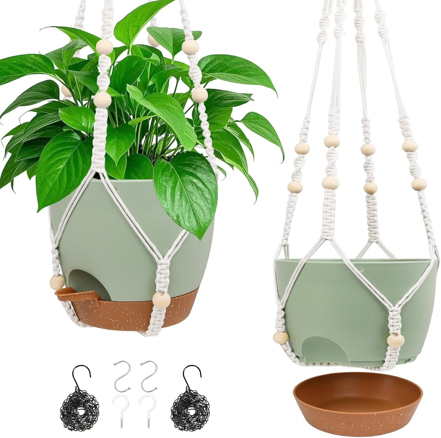 Vanslogreen Hanging Planters for Indoor Outdoor Plants, 2 Pack Self Watering Hanging Pot with Drainage Holes & Removable Tray (Black, 8'')