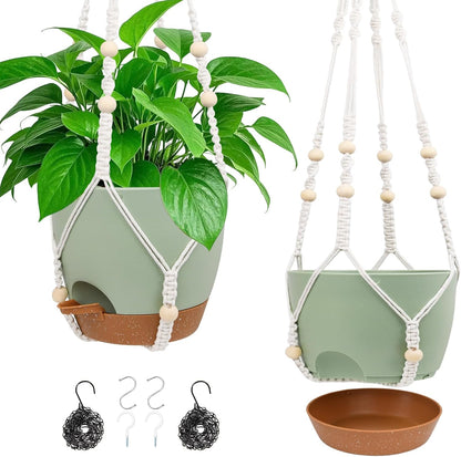 Vanslogreen Hanging Planters for Indoor Outdoor Plants, 2 Pack Self Watering Hanging Pot with Drainage Holes & Removable Tray (Black, 8'')