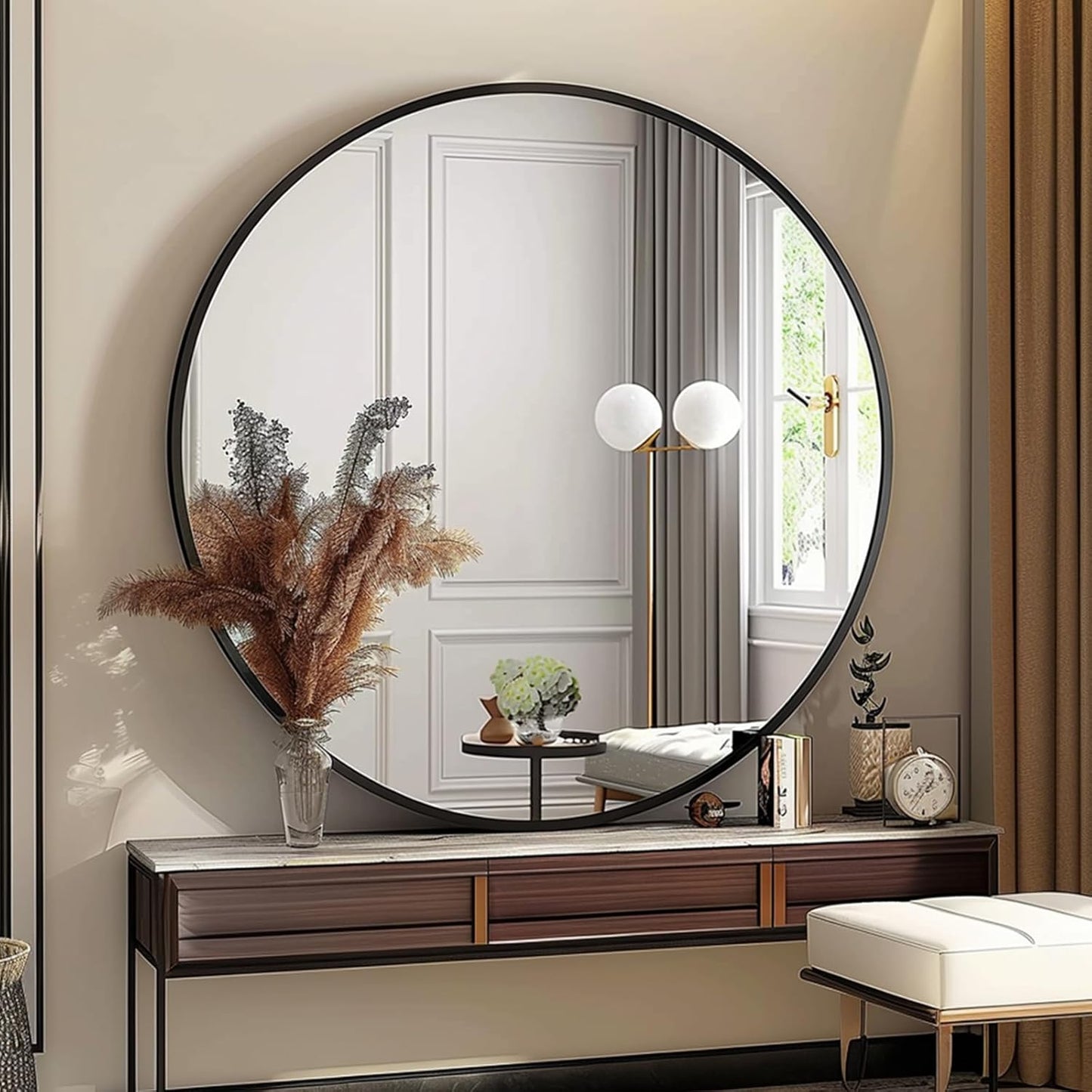 Sunniry Black Round Mirror, Round Mirror 24 inch, Black Circle Mirrors Matte Metal Frame, Wall Mounted Mirrors for Living Room, Bathroom, Wall, Entryway.