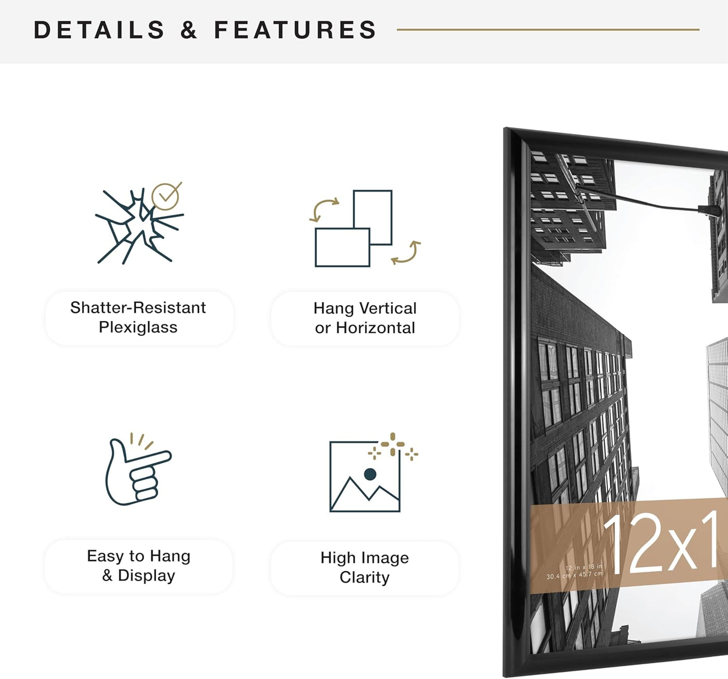 MCS Trendsetter 24x36 Poster Frame Black High-Gloss, Vertical & Horizontal Wall Hanging Large Picture Frame for Photos, Posters & Art Prints (1-Pack)