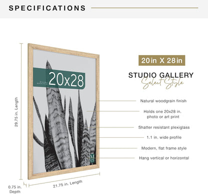 MCS Studio Gallery 16x24 Poster Frame Black Woodgrain Engineered Wood, Vertical & Horizontal Wall Hanging Large Picture Frame for Photos, Posters & Art Prints (1-Pack)