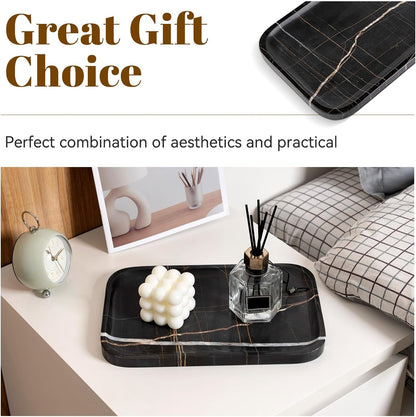 Koville Romano Travertine Tray, 12"x8" Natural Stone Vanity Tray for Countertop Bathroom Kitchen Dresser, Decorative Marble Catchall Trays for Perfume Jewelry, Rectangular Serving Tray(Beige)
