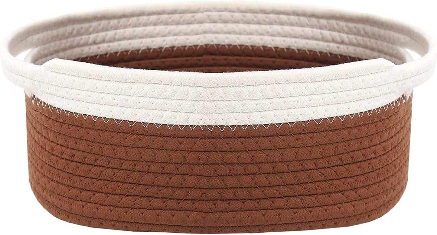 JMvicyroam Woven Basket,Small Rope Storage Bin with Handles & Ribbon Bag, Organizer for Shelves Closets,Gift Basket Empty for Birthday,Books,Dog Toys,White