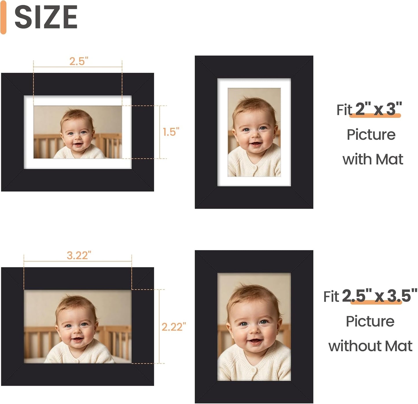 upsimples 8x10 Picture Frame, Display Pictures 5x7 with Mat or 8x10 Without Mat, Wall Hanging Photo Frame, Black, 1 Pack - Colors A
