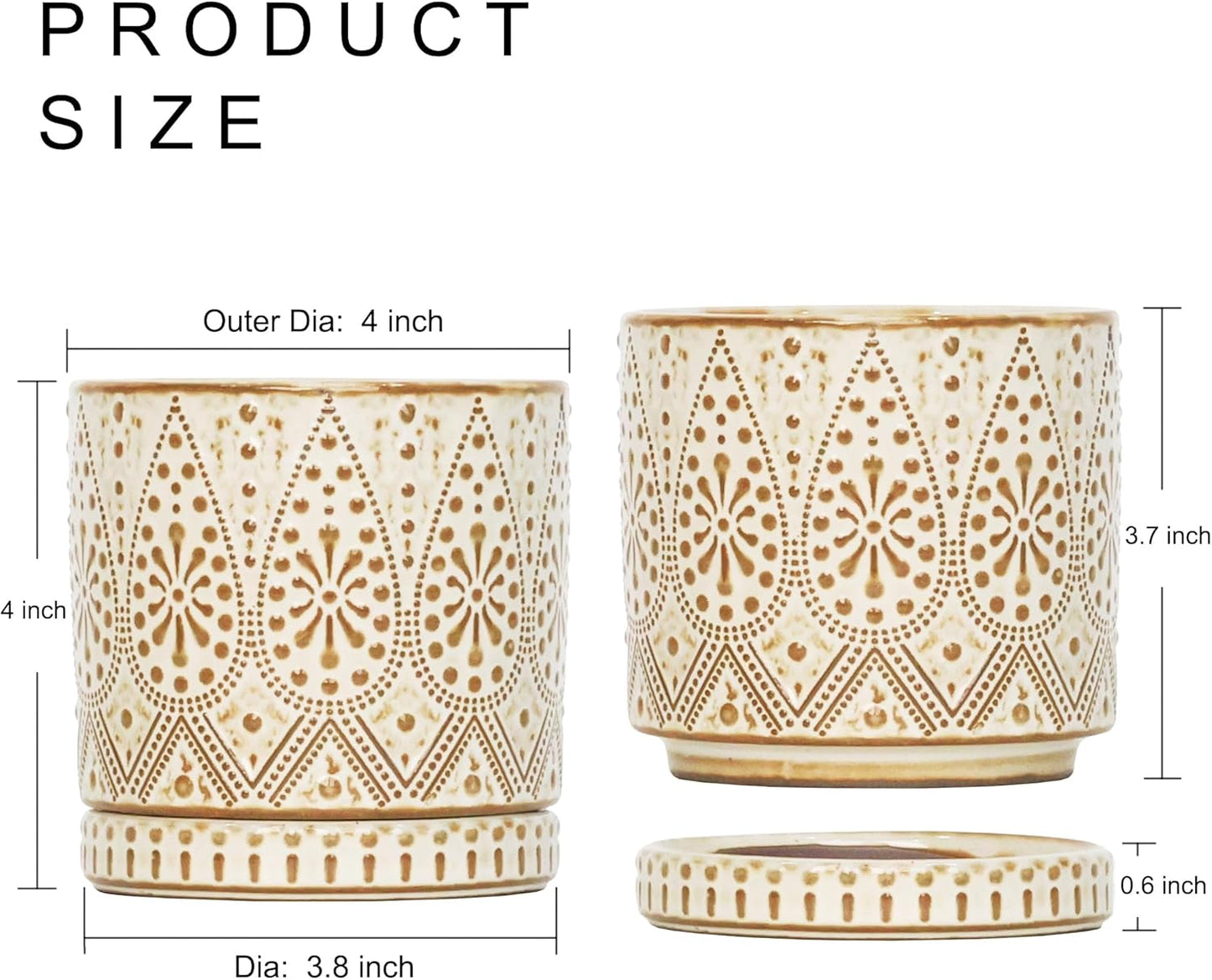 Gepege 6 Inch Beaded Ceramic Planter Set of 2 with Drainage Hole and Saucer for Plants, Indoor-Outdoor Large Round Succulent Orchid Flower Pot (Smoked Gray, Inner-pots not Larger Than 5 Inch)