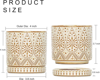Gepege 6 Inch Beaded Ceramic Planter Set of 2 with Drainage Hole and Saucer for Plants, Indoor-Outdoor Large Round Succulent Orchid Flower Pot (Smoked Gray, Inner-pots not Larger Than 5 Inch)