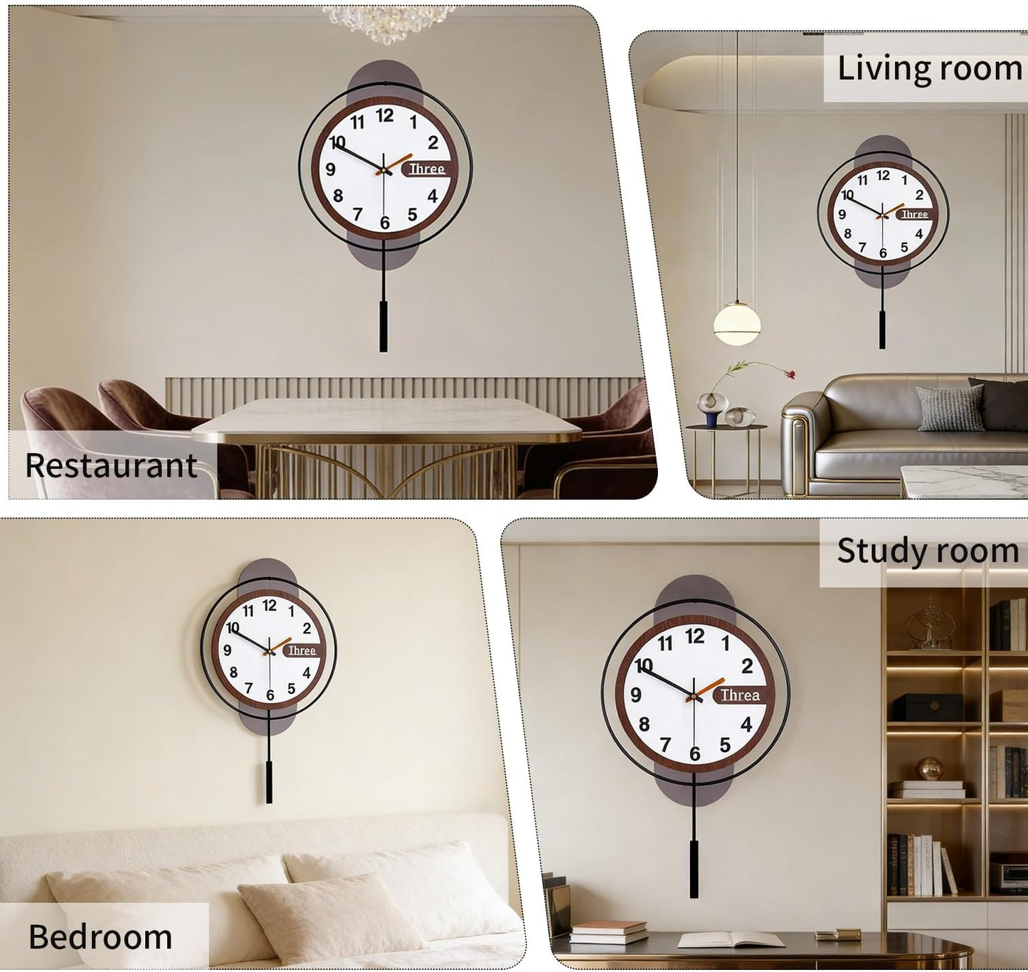 Wall Clock with Pendulum,Silent Quality Quartz Battery Operated,Modern Large Wall Clocks for Living Room Kitchen Home Bathroom Bedroom Wall Decor,16.2x26Inch(Black)