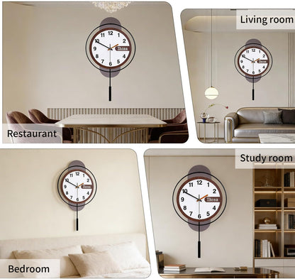 Wall Clock with Pendulum,Silent Quality Quartz Battery Operated,Modern Large Wall Clocks for Living Room Kitchen Home Bathroom Bedroom Wall Decor,16.2x26Inch(Black)