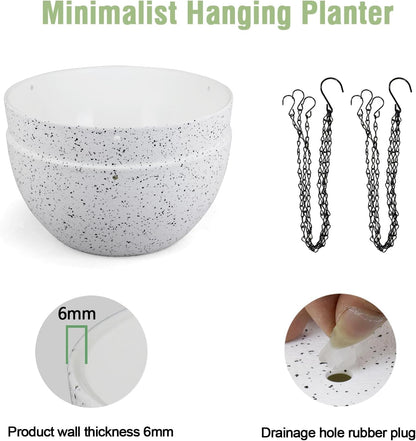 Meowell 10 inch Hanging Planters for Indoor Outdoor Plants, 2 Pack Hanging Flower Pots with Drainage Holes and Chain for Garden Porch, Plastic Hanging Baskets for House Plants, Speckled Grey