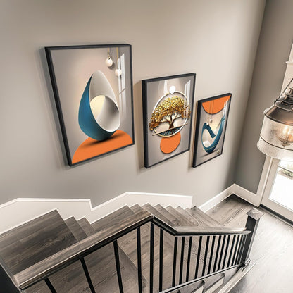 Framed Modern Luxury Gold Wall Art, Set of 3 Piece Contemporary Paintings Artwork for Walls, Golden Prints Pictures with Gold Frame, Wall Decor for Living Room, Hallway, Bedroom, Office 16x24 Inch