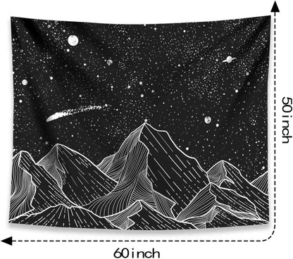 Zussun Black and White Tapestry Starry Night Mountain Tapestries for Bedroom Aesthetic Moon and Stars Tapastry's Wall Hanging Dark Nature Forest Wall Tapestry for Living Room Dorm (48'' × 36'')
