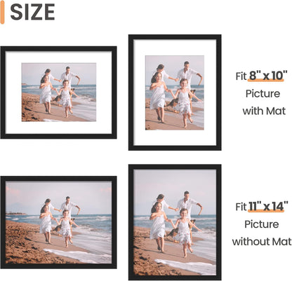 upsimples 5x7 Picture Frame Set of 10, Display Pictures 4x6 with Mat or 5x7 Without, Multi Photo Frames Collage for Wall or Tabletop Display, Black