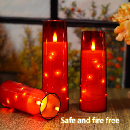 Nimiko Flickering Flameless LED Candles, 9 Pcs with Embedded Star String, Acrylic LED Pillar Candles with Remote, Suitable for Home Decoration (White)