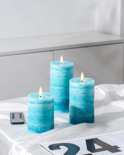 Stmarry Ivory Flameless Candles with Remote and Timer, Real Wax Made LED Pillar Candles Battery Operated with 3D Flickering Flame - 3" x 4",5",6" - Set of 3
