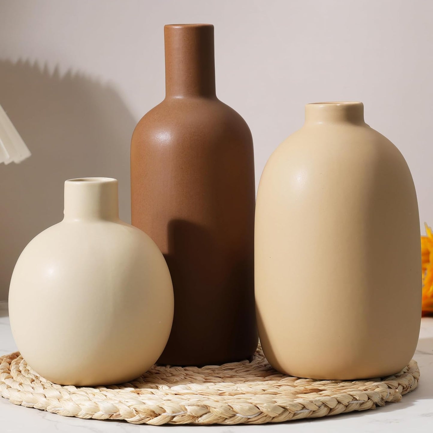 Modern Ceramic Vase Set of 5, Vases Home Decor Rustic Farmhouse Decorative Vase Pottery Vases for Bouquet Pampas Grass Dried Fresh Flowers, Table Living Room Kitchen Bedroom