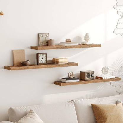 RALGEND Floating Shelves for Wall, 1.5" Thick Wall Shelf Set of 3 with Invisible Brackets, L31.5 x W7.9 Hanging Shelves Farmhouse Home Decor for Bathroom, Living Room, Bedroom, Rustic Brown 8301BJP3BF