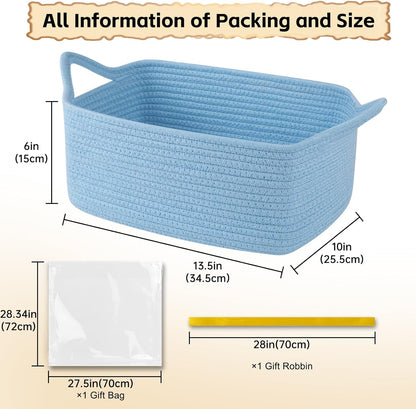 OIAHOMY Woven Basket, Gift Basket Empty with Gift Bags and Ribbons, Rope Baskets for Baby Showers, Storage Baskets with Handles for Nursery, Pet Toy Organizer - White