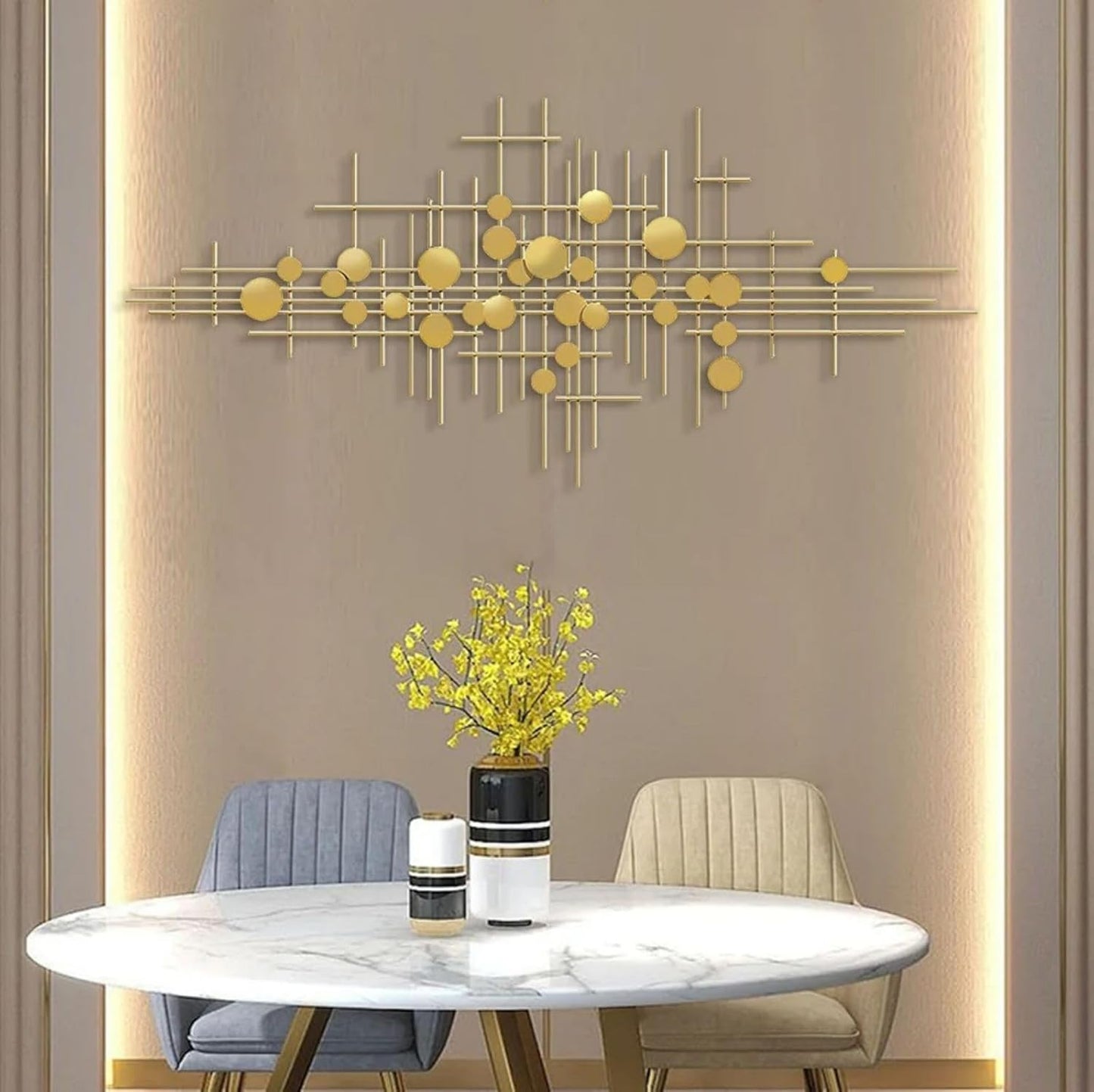 homary Large Metal Wall Art – 47.2" Modern 3D Abstract Geometric Overlapping Design, Iron Wall Decor for Living Room, Dining Room, Office