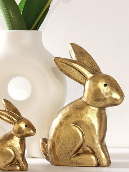DN DECONATION Golden Polyresin Bunny Decor Rabbit Figurines, Easter Bunny Statue Set of 3 for Spring Tabletop Decor