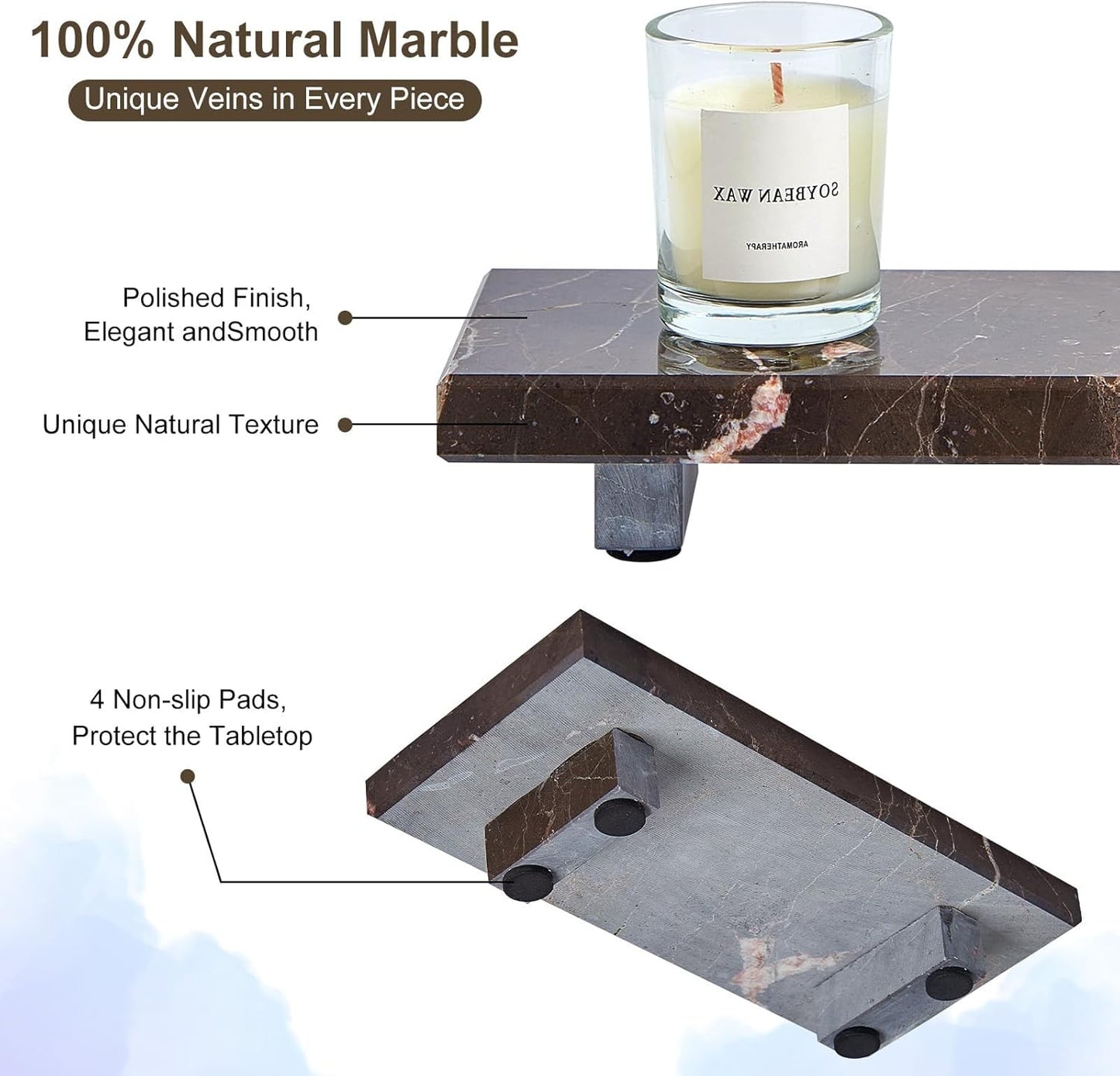 Natural Marble Tray Pedestal Stand – Soap & Jewelry Riser for Bathroom Counter, Kitchen Sink, Vanity Organizer, Decorative Stone Catchall for Perfume, Candles