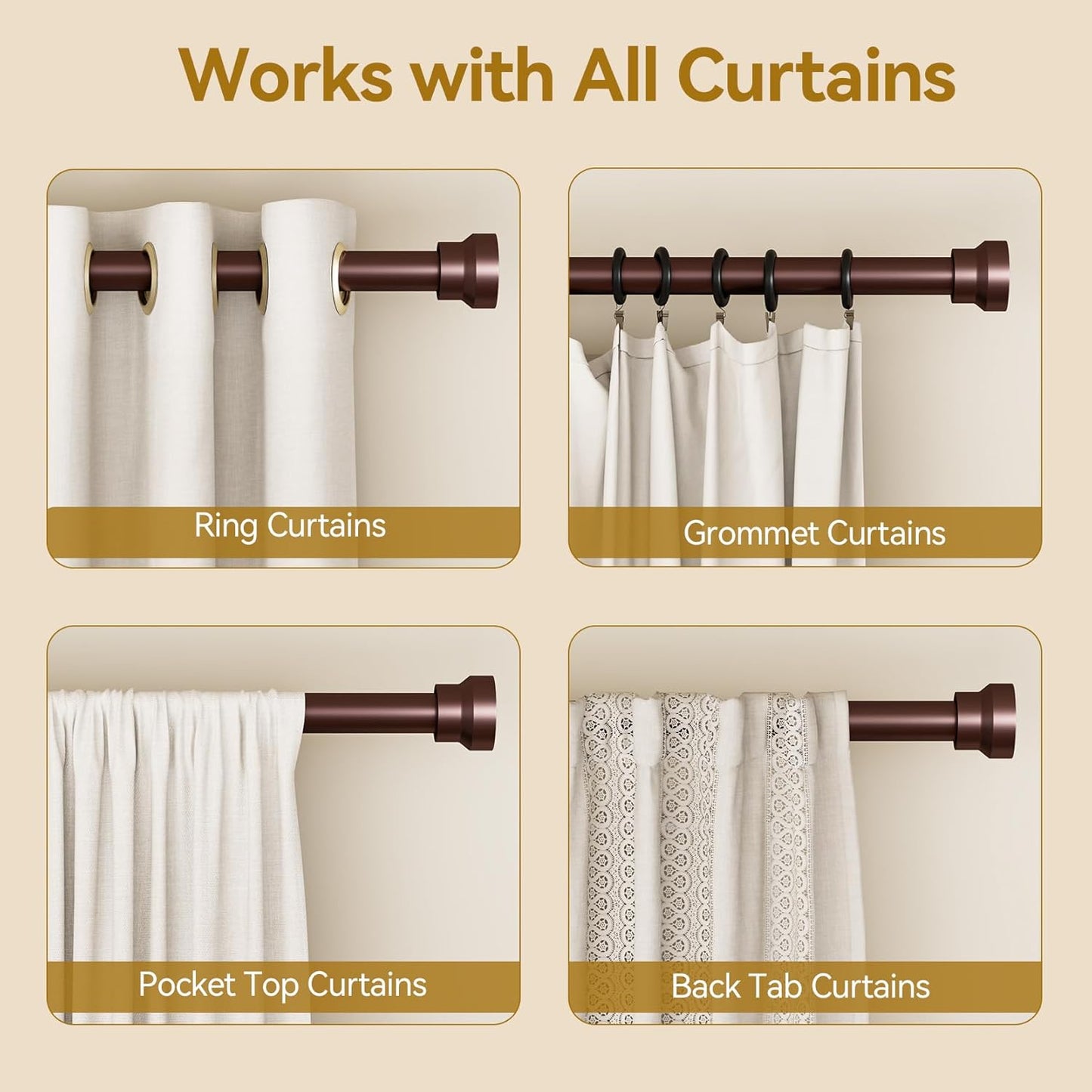 YaFex Curtain Rods 2 Pack 32-144 Inch, Heavy Duty 1 Inch Curtain Rod, Black Extra Long Adjustable Window Treatment Rods, Modern Design, Easy Installation