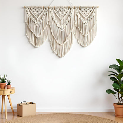 guzhiou large macrame wall hanging - Boho Tapestry Macrame Wall Decor Art- Chic Bohemian Handmade Woven Tapestry Home Decoration for Bedroom Living Room Apartment Wedding Party - 43"x32" (Wood bead)