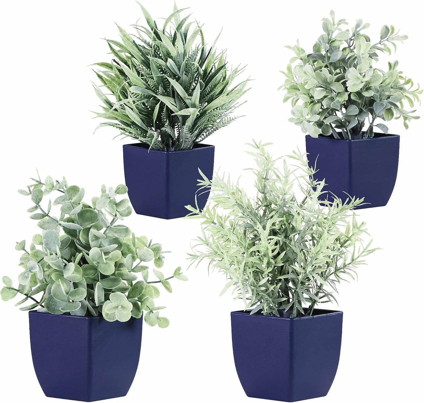 4pcs Fake Small Plants, Artificial Greenery Potted Plant for Home Office Decor, Small Faux Gray Grass Eucalyptus for Bathroom Plants Decoration, Mini Plant Potted Table Shelf Decoration