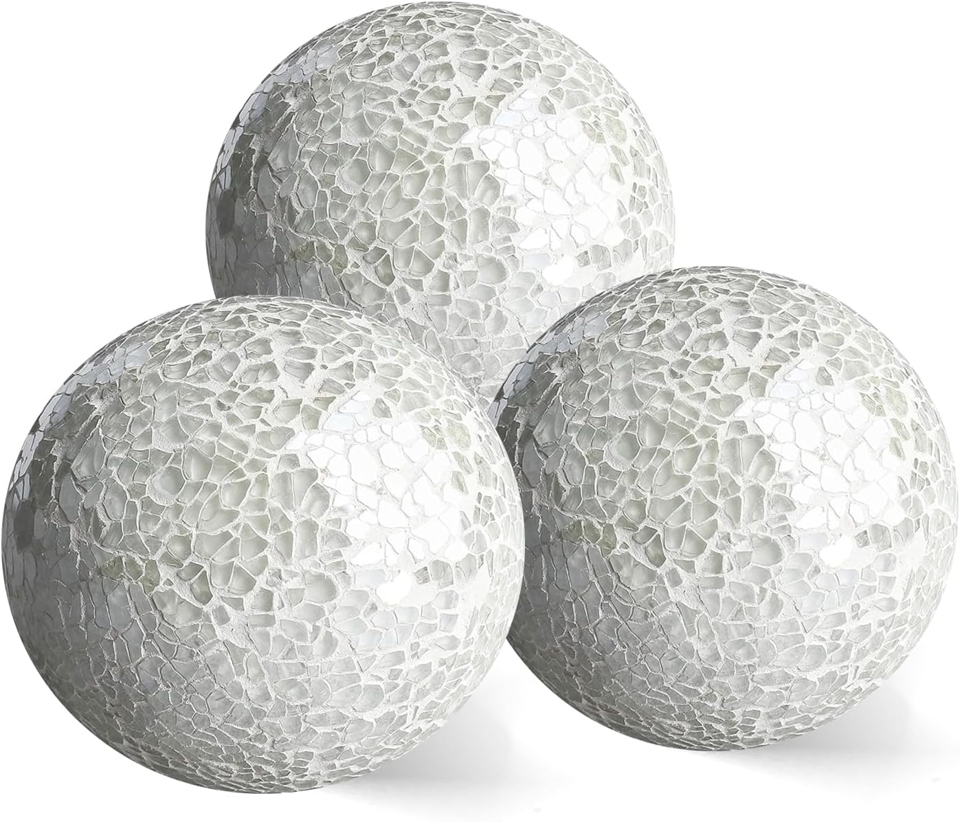 4in Decorative Mosaic Sphere Orbs Set of 3, Glass Balls for Whole Housewares,Wedding/Birthday,Bowls,Vases Dining Table Centerpieces(Silver,Black,Blue)